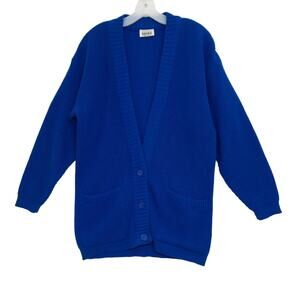 VTG Royal Blue Cardigan Sz Large Chunky Knit Long Relaxed Oversized Sweater